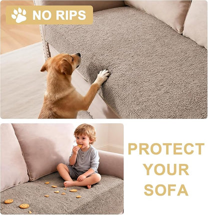 H.VERSAILTEX Non Slip Pet Couch Cover Chenille Dog Bed Protector Thick Soft Sofa Slipcover Pet Friendly Washable Couch Cushion Covers for Pets (52" x 82", Taupe)