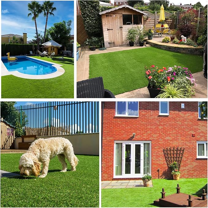 Artificial Grass Rug Outdoor Indoor 6FTX32FT Fake Grass Carpet Green Synthetic Grass Pet Turf Realistic Faux Grass Rug with Drain Holes for Garden Lawn Landscape Balcony Home Decor Patio