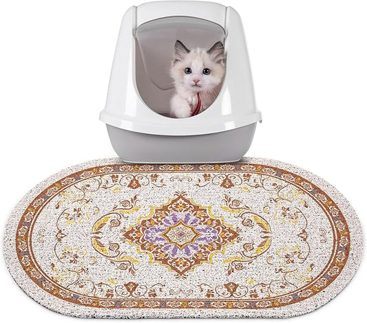 Bienbee Cat Litter Mat, 24" x 15" Litter Box Mat Rug with Non-Slip Bottom,Urine and Water Proof, Easy to Clean Cat Supplies Essentials for Indoor Kitty Kitten Floor, Brown M