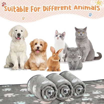 Tatuo 4 Pcs Dog Blanket for Pet Cat Blankets Indoor Puppy Teething Stuff Toys Paw Print Fleece Soft Blanket Sleep Mat for Guinea Pig Cage(Dark Gray,Medium(30 x 20.5 Inch),Square)