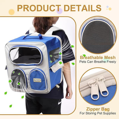 Pet Backpack Carrier, Portable and Ventilated, Nylon Dogs Cats and Small Animals Travel Bag 14.96", (Sea Blue, 1 Pcs), Intended for Hiking/Camping/Traveling