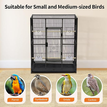GarveeHome 62.6" H Large Bird Cage, Bird Cage with Rolling Storage Stands, Feed Bowls, Wide Tall Parrot Cage for Parakeets, Conures, Cockatiel, Cockatoo