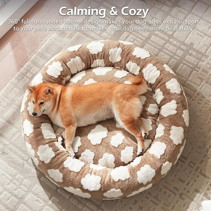 JOEJOY Donut Cat Beds for Indoor Cats, Round Calming Small Dog Bed with Removable Washable Cover, Orthopedic Cute Puppy Kitten Pet Bed with Jacquard Shaggy Plush & Non Skid Bottom, Black