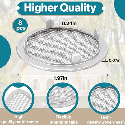 8-Pack 2" Circular Vent Covers, Steel Mesh Screen,Circular Screen with Tab Fasteners for Pet Cages (Reptiles/Birds) and Storage Shelves, Home, Garage & Industrial Airflow