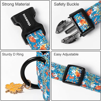 DOGWONG Fall Maple Dog Collar- Cute Classic Fall Autumn Flower Dog Collars Adjustable Fall Dog Collar for Small Medium Large Dogs M