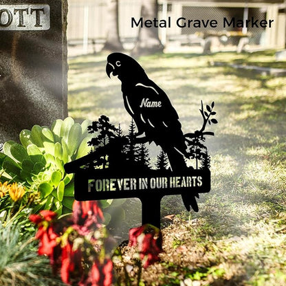 Custom Parrot Memorial Metal Stake – Personalized Grave Marker for Parrots, Bird Memorial Garden Decor, Sympathy Sign for Parrot Loss, Remembrance Keepsake Gifts, Metal Tombstone
