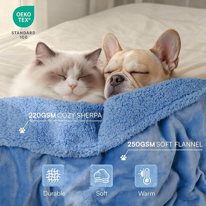 Luciphia Waterproof Pet Blanket, Liquid Pee Proof Dog Blanket for Sofa Bed Couch, Reversible Sherpa Fleece Furniture Protector Cover for Small Medium Large Dogs Cats, Navy Blue X-Large（85" x 57"）
