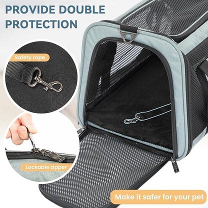 19 x 12 x 12 Large Cat Car Carrier – Roomy Escape-Proof Cat Car Seat for Safe Driving, Lockable Zippers & Safety Tether, Soft-Sided Travel Carrier for Road Trips & Vet Visits
