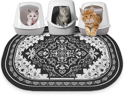 Bienbee Cat Litter Mat, 40" x 30" Jumbo Size Litter Box Mat Rug with Non-Slip Bottom, Urine and Water Proof, Easy to Clean Cat Supplies Essentials for Indoor Kitty Kitten Floor, Black XL