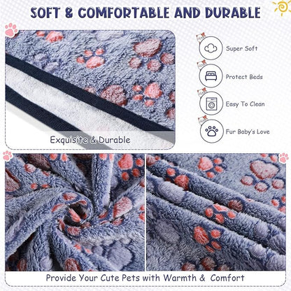 Tatuo 4 Pcs Dog Blanket for Pet Cat Blankets Indoor Puppy Teething Stuff Toys Paw Print Fleece Soft Blanket Sleep Mat for Guinea Pig Cage(Blue,Small(24 x 16 Inch),Square)