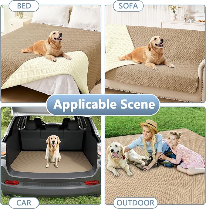 hyha Waterproof Dog Blanket, Soft Pet Bed Blankets, Waterproof Sofa Couch Cover for Dogs Washable, Reversible Pet Couch Covers for Sofa Furniture (82x82 Inch, Camel/Beige)