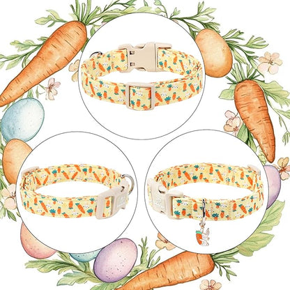 Easter Dog Collar for Medium Dogs - Cute Carrot Bunny Easter Collars for Boy Girl Dogs, Lightweight Adjustable Yellow Cartoon Holiday Dog Collar M