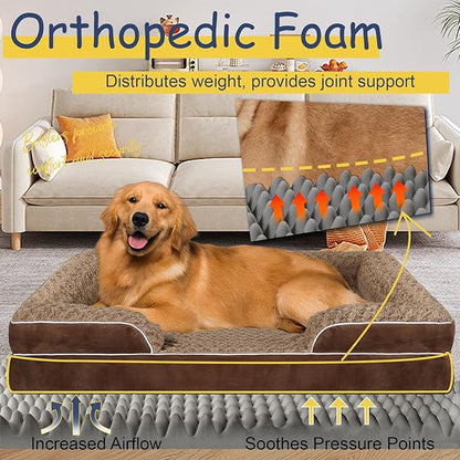 Orthopedic Dog Bed for Large Medium Sized, Washable Memory Foam Large Dog Bed, Durable Medium Pet Sofa with Removable Cover, Washable Waterproof Pet Couch Beds(Brown, XL)