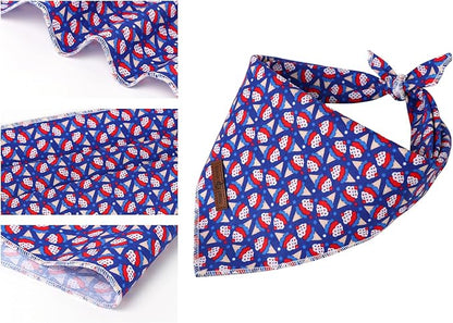 Lionet Paws Cotton Dog Bandanas, Comfortable Blue Red Sundae Dog Bandana Scarf,Birthday Scarves for Medium Large Dogs Pets