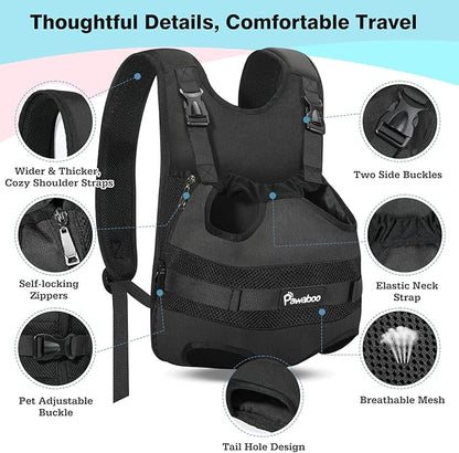 Pawaboo Pet Dog Front Carrier Backpacks, Legs Out Pet Carrier Backpack for Dogs, Adjustable Dog Chest Carriers Purse for Small Medium Dogs Hands Free for Travel Hiking Cycling Camping, XL, Black