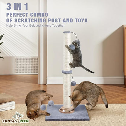 Fantasreen 31" Cat Scratching Post Kitten Toys for Indoor Cats, Interactive Cat Scratcher with Catnip Balls, Sisal Scratch Rope for Large Cats, Grey