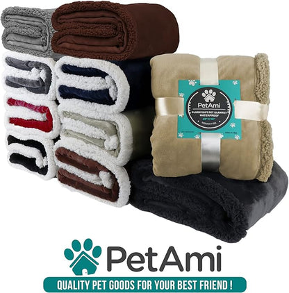 PetAmi Waterproof Dog Blanket for Medium Large Dog Puppy Cat Throw for Couch Cover Leakproof Protection, Sherpa Fleece, Reversible Soft Washable 60x40 Black