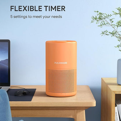 FULMINARE Air Purifiers for Home Bedroom H13 True HEPA Air Purifier, 3 Speeds, Timer, 24dB Quiet Air Cleaner With Night Light, Portable Small Desk Air Purifier for Smoke, Kitchen, Office, Lava Orange