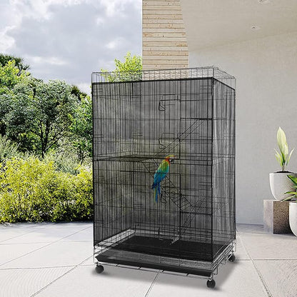 Adjustable Birdcage Seed Feather Catcher Bird Cage Net Cover Soft Skirt Guard Birdcage Nylon Mesh Netting for Parrot (118 x 39.4 Inch) (Black)