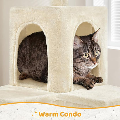 Yaheetech Cat Tree, 54in Tall Cat Tower for Indoor Cats with Extended Platform & Basket, Spacious Cat Condo, Funny Hammock, Scratching Posts and Ladder, Beige