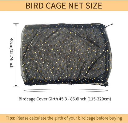 Bird Cage Seed Catcher, 45-90'' Adjustable Bird Cage Cover, Universal Nylon Bird Cage Mesh Net, Bird Cage Skirt Guard Accessories for Parrot Parakeet Macaw Round Square Cage (Black)