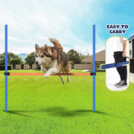 PAWISE Dog Agility Training Equipment, Pet Training Hurdles & Weave Poles Set with Adjustable Jump Bar, Outdoor Dogg Obstacle Course for Backyard Exercise, Portable Dog Agility Kit with Carry Bag
