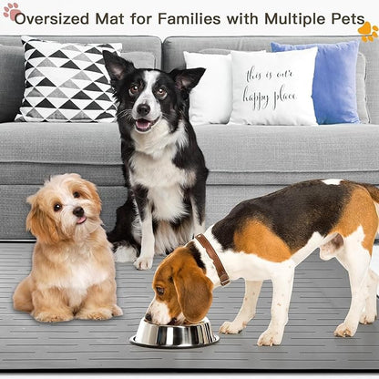 Largest Dog Food Mat, 48"x32" Silicone Dog and Cat Mat for Food and Water Bowls, Thinken Waterproof Non-Slip XXXL Pet Feeding Mat for Floors (Black)