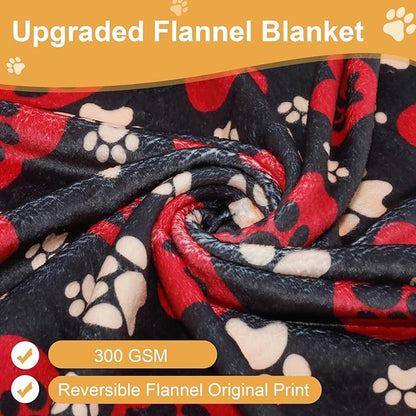 Dog Blankets for Large Dogs, 80"x60" Blanket Washable, Fuzzy Soft Pet Mat Throw Cover for Kennel Crate Bed, Cute Paw Pattern, Cat Blanket, Gifts Medium Small Pet Essentials, Black Red