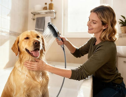 G-Promise 3 Mode Dog Shower Attachment with Pause Mode, Dog shower Sprayer with 78 Inches Stainless Steel Hose, Metal Diverter, Adhesive Holder, for Fast and Easy Dog Bathing and Cleaning(Chrome)