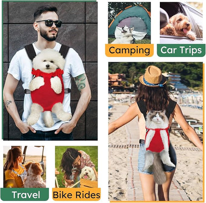 Pet Carrier Backpack, Hands-Free Adjustable Dog Front Carrier Legs Out & Easy-Fit Dog Backpack Carrier for Hiking Camping Traveling Cycling for Small Dogs and Rabbits (Large, Red)