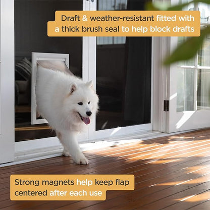 Hakuna Pets Deluxe Aluminum Pet, Cat and Dog Door with 2-Way Locking Panel for Screens, Doors and Walls up to 2.8" Thick, Large, White
