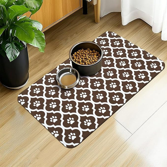 Dog Food Mat 12X20 Inch Pet Feeding Absorbent Mats for Floor Cat Water Bowl Placemats Non-Slip Washable Dog Mat for Food and Water