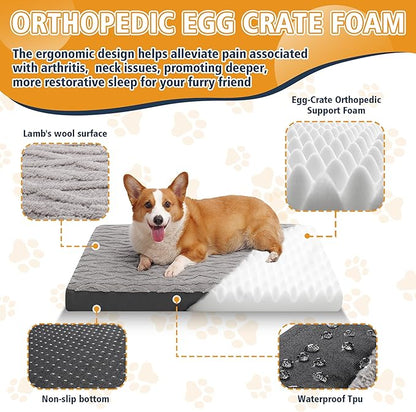 Orthopedic Dog Bed - Waterproof & Machine Washable Plush Pet Bed with Non-Slip Bottom, Soft Memory Foam Mattress for Small Dogs and Cats, 23x17 Inch, Grey