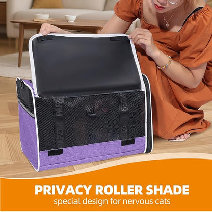 Top Open Medium Pet Carrier Roll Up Flap for Anxious Cat, Soft-Sided Small Pet Travel Crate Vet Friendly, Little Animal Yorkie Kennel Bag Suitcase Luggage Sleeve, 18x11x11 Inch Purple