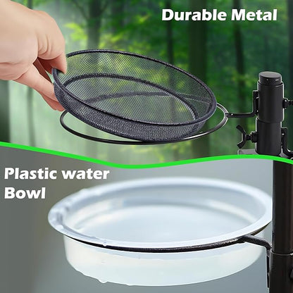 Bird Feeder Station with Metal Mesh Tray and Water Bowl for Outdoor Deck Railing Feeder Platform, Bird Bath and Bowl Replacement Accessory