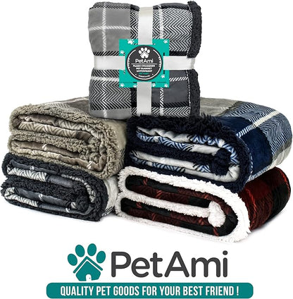 PetAmi Waterproof Dog Blanket for Medium Large Dog Puppy Cat Throw for Couch Cover Leakproof Protection, Sherpa Fleece, Reversible Soft Washable 60x40 Plaid Taupe