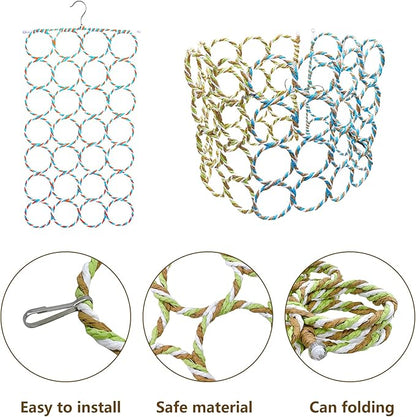 Bird Swing Climbing Rope Net Toys 14" x 24" Parakeet Hemp Rope Perch Swing Ladder Bridge Hanging Hammock Small Animal Activity Toy for Parrot Lovebirds Hamster Mice Rat Ferret (Random Color)(2 Pcs)