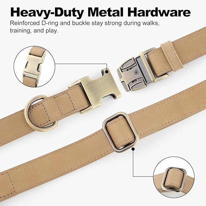 Plutus Pet Genuine Leather Dog Collar – Adjustable Pet Collar with Quick Release Metal Buckle, Soft Real Leather for Small Medium Large Dogs, Heavy Duty & Skin-Friendly (Beige, XS)