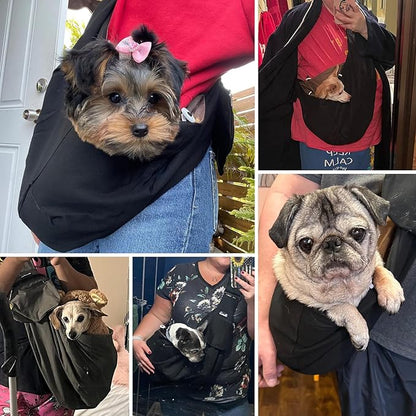 SlowTon Dog Carrier Sling - Thick Padded Shoulder Strap Adjustable Dog Carriers for Small Dogs, Puppy Carrier Purse for Pet Cat with Front Zipper Pocket Safety Belt Machine Washable Waterproof Black L
