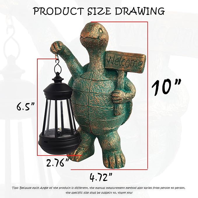 Turtle Garden Statue Outdoor Décor with Solar Lights Lantern,Turtle Solar Light Figurines Outside Decorations for Yard，Lawn ,Patio, Balcony, Unique Housewarming Gifts