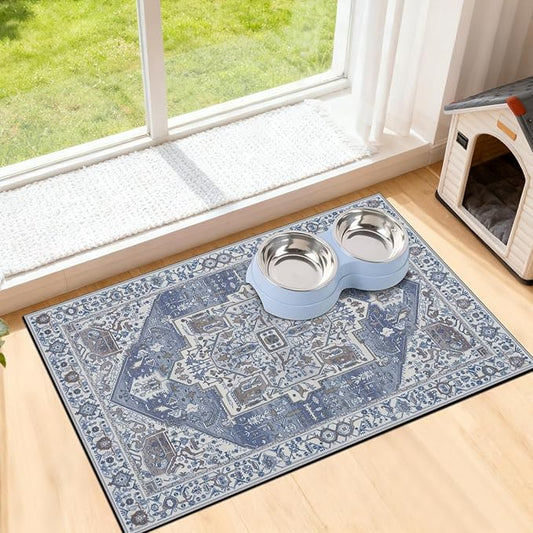 famibay Dog Food Mat, Absorbent Cat Dog Mats for Food and Water, No Stains Quick Dry Pet Cat Bowl Mats with Non Slip Backing, Boho Pet Feeding Mat for Floor Waterproof 16"x24"