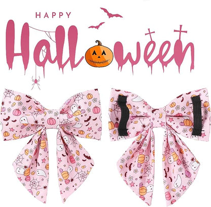 Halloween Dog Collar with Flower, Pink Halloween Puppy Flower Collar with Adjustable Metal Buckle,Fancy Halloween Dog Collar Bowtie Gift for Girl Boy Dog,L