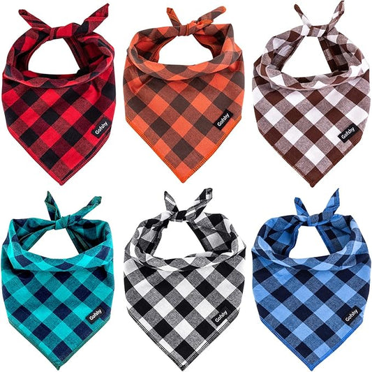 Buffalo Plaid Dog Bandanas Fall Christmas X-Large 6PCS Dog Gifts Red Blue Green Orange Black Brown Scarf Adjustable Kerchief for Medium Large Pets