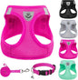 PUPTECK Adjustable Dog Harness Collar and Leash Set Step in No Pull Pet Harness for Small Medium Dogs Puppy and Cats Outdoor Walking Running, Soft Mesh Padded Reflective Vest Harnesses, Solid Pink XS