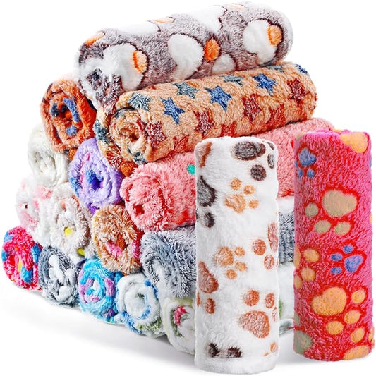 Chumia 18 Pcs Fleece Pet Blanket Soft Warm Sleep Mat Fluffy Cute Puppy Supplies Paw Bone Star Elephant Dot Heart Print Design Bed Blankets for Dog Cat Kitten Animals (41 x 30 Inch,Sweet)