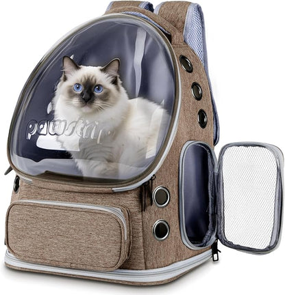 Pawstrip Cat Backpack Carrier with Large Space Bubble Window, Airline Approved Breathable Pet Carrier for Small Dogs Cats up to 15lbs, Foldable for Travel Hiking & Outdoor Use