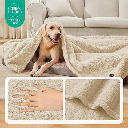 Luciphia Waterproof Pet Blanket for Medium Large Dogs Soft Cat Sherpa Calming Thick Cover Leakproof Cozy Puppy Sofa Bed Car Couch Protector(Beige,63x50 inches)