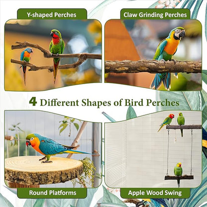 8pcs Bird Perches for Cage, Natural Wood Bird Perch for Parakeet/Cockatiel, 9.5“ Medium Bird Cage Stick, Bird Branches for Cages, Birdcage Accessories for Parrot Conure