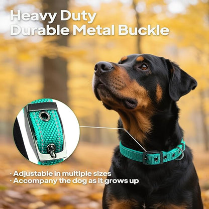 PetiFine Dog Collars for Medium Dogs, Neoprene Padded and Adjustable, Reflective Wide Heavy Duty Pet Collars with Durable Metal Belt Buckle for Walking, Teal, M