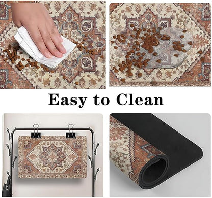Dog Food Mats for Floors, Absorbent and Quick-Drying Pet Cat Food Mat,Anti-Fouling and Easy-to-Clean Pet Feeding Mat,Dog Bowl Mat for Messy Drinking Water Bowls.17 x27, Bohemia Style